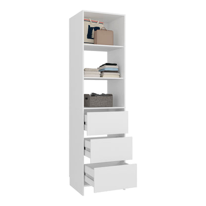Eco Closet Free-Standing Wardrobe Tower with 3 Spacious Drawers, Open Shelves for Clothes, Bedroom Storage Organizer, Vertical Closet System for Small Spaces, Modern Space-Saving Clothing Cabinet
