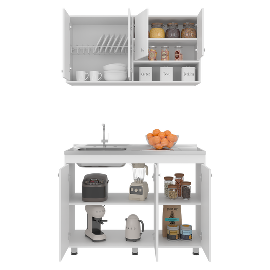 Napoleon Kitchen Cabinet Set for Home Kitchen Storage and Organization, Multi-Unit Cabinet Solution with Clean Design for Pantry and Prep Areas, Modern Style, White Finish