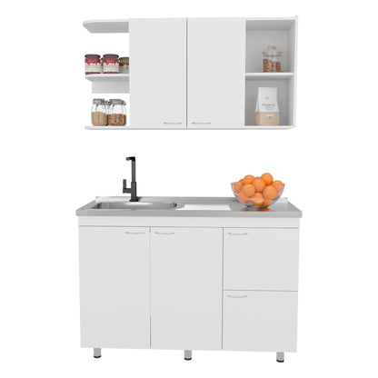 Elica Kitchen Cabinet Set With Upper And Lower Storage, 4 Doors And Open Shelves