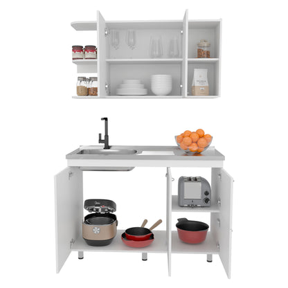 Elica Kitchen Cabinet Set With Upper And Lower Storage, 4 Doors And Open Shelves