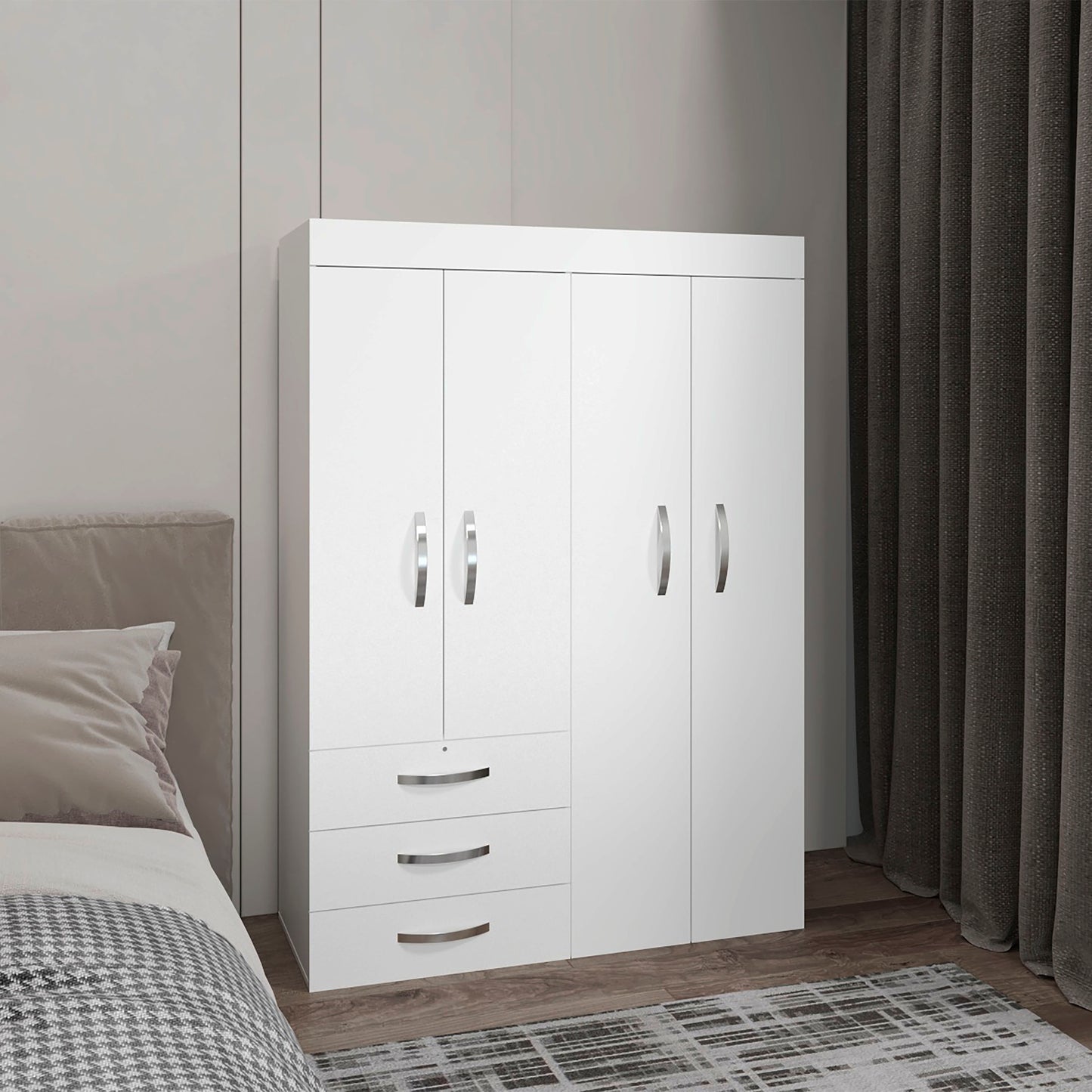 Denver Adjustable Armoire, Rods, Double Door Cabinet, Three Drawers, Two Shelves