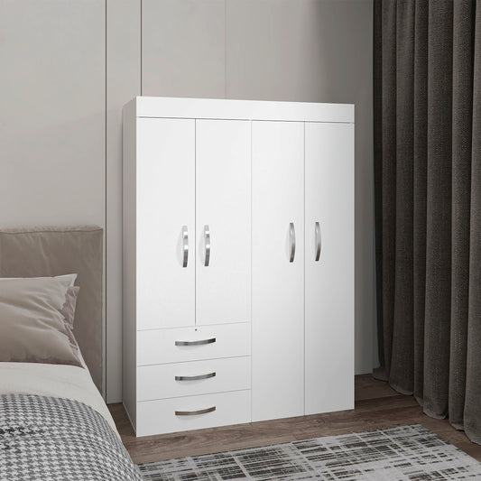 Denver Adjustable Armoire, Rods, Double Door Cabinet, Three Drawers, Two Shelves