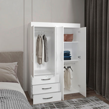 Denver Adjustable Armoire, Rods, Double Door Cabinet, Three Drawers, Two Shelves