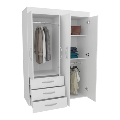 Denver Adjustable Armoire, Rods, Double Door Cabinet, Three Drawers, Two Shelves