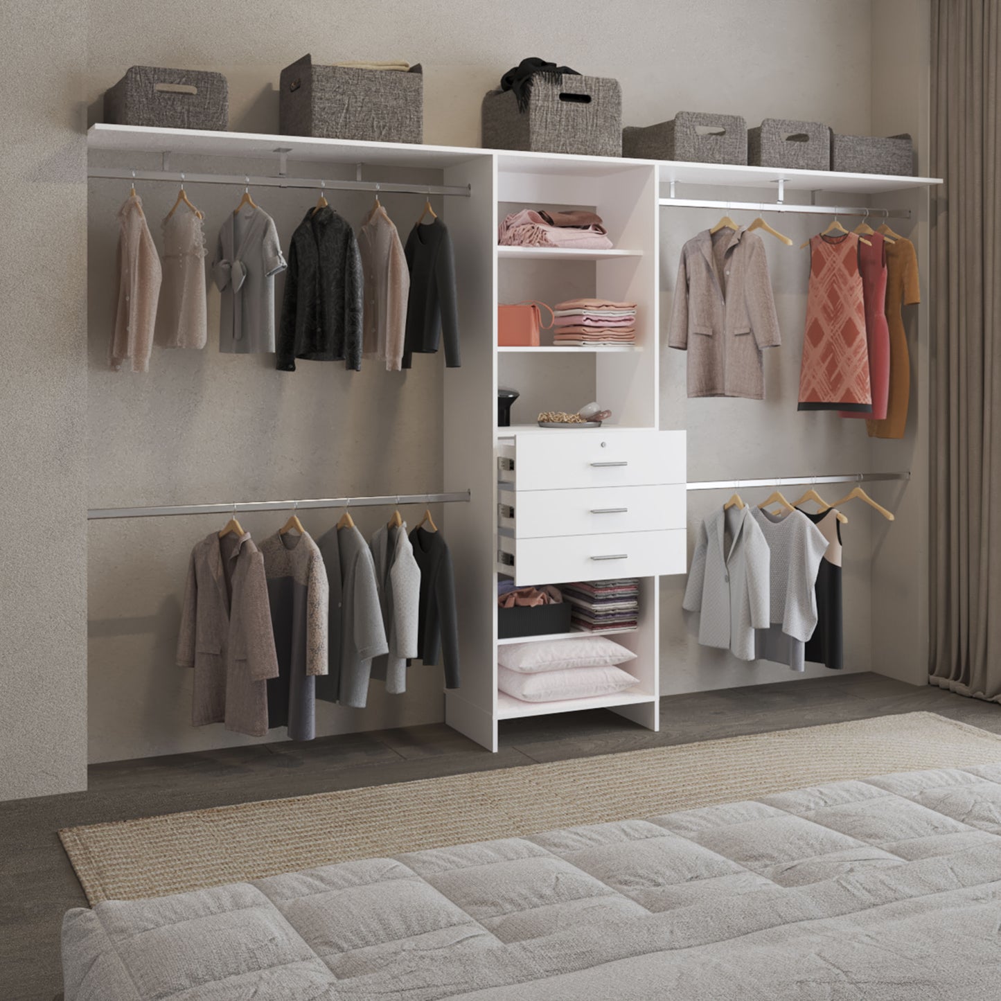 Walking Closet Plego 3, Open Wardrove for Wall With Shelves