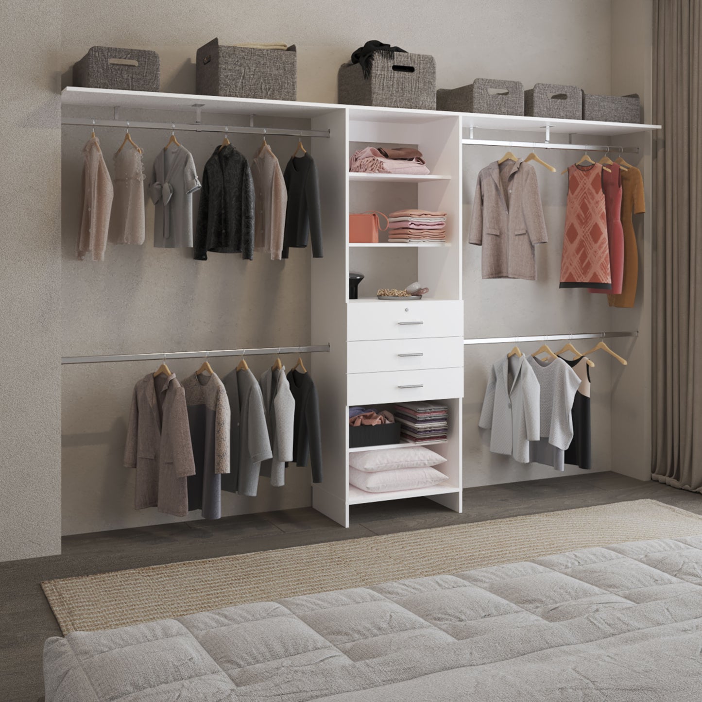Walking Closet Plego 3, Open Wardrove for Wall With Shelves
