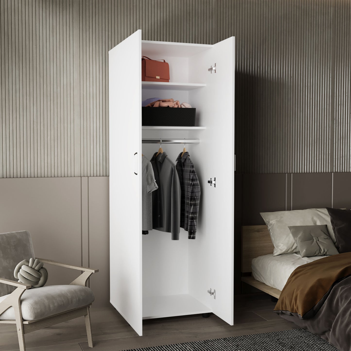 Aurora Armoire with two superior Shelves, Wardrobe for Bedroom