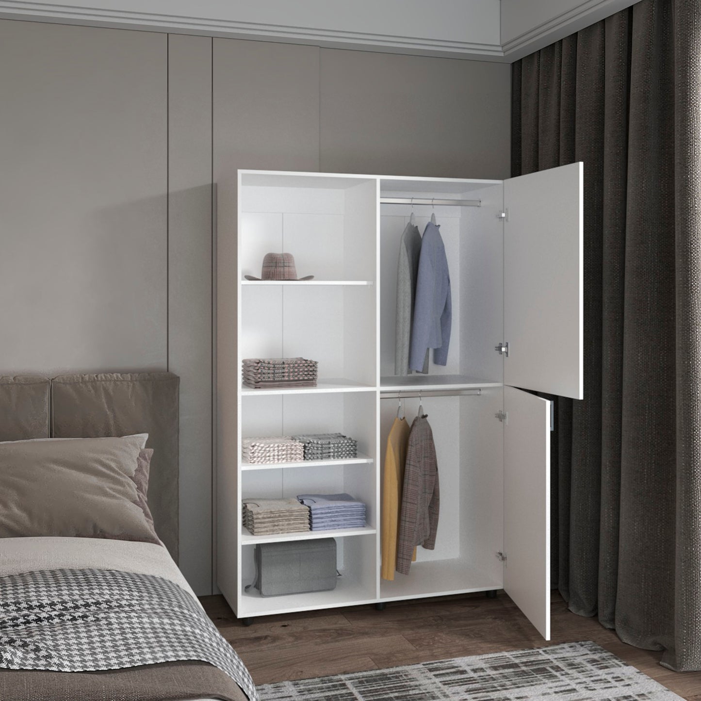 Eco High One Door Freestanding Armoire With Hanging Rod And Interior Shelves, Compact Bedroom Wardrobe