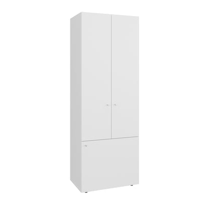 Home 3 Door Closet System with Hanging Rod for clothes and interior Shelves, Manufactured Wood Freestanding Bedroom Storage, Utility Room or Laundry Room Furniture