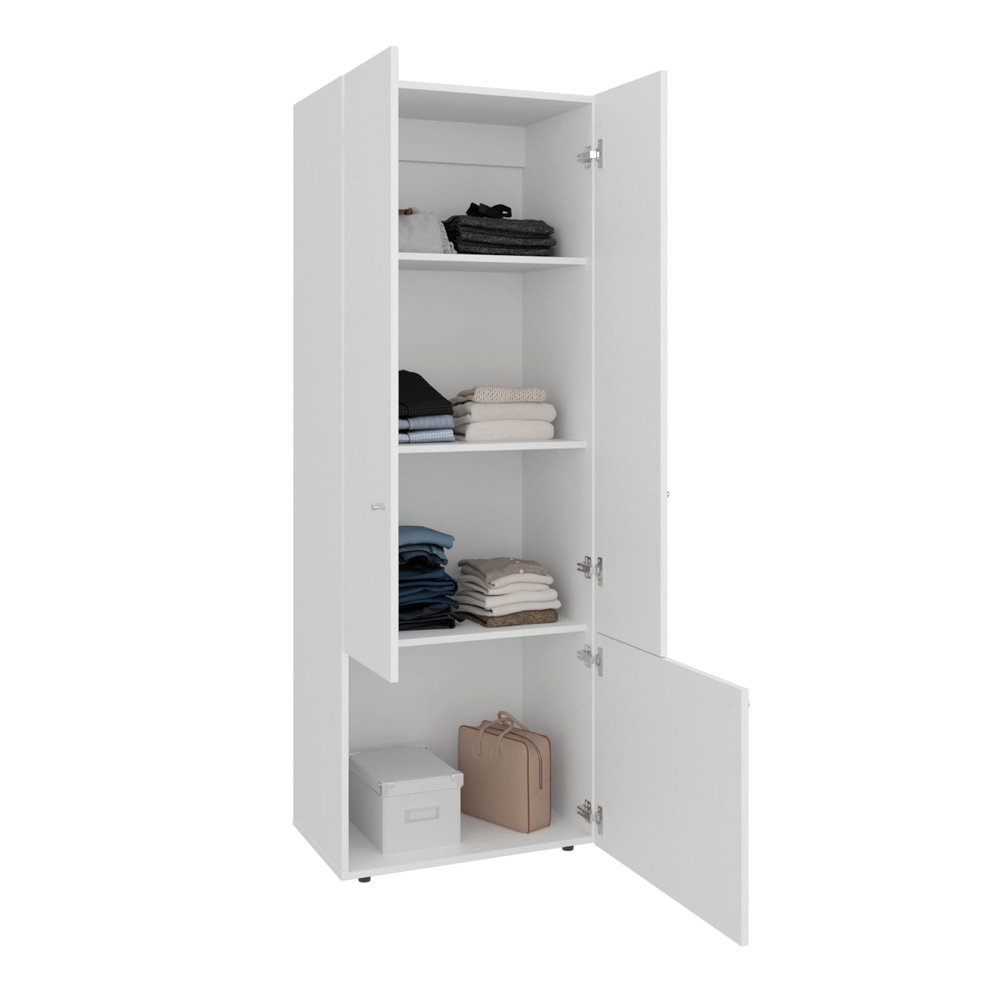 Home 3 Door Closet System with Hanging Rod for clothes and interior Shelves, Manufactured Wood Freestanding Bedroom Storage, Utility Room or Laundry Room Furniture