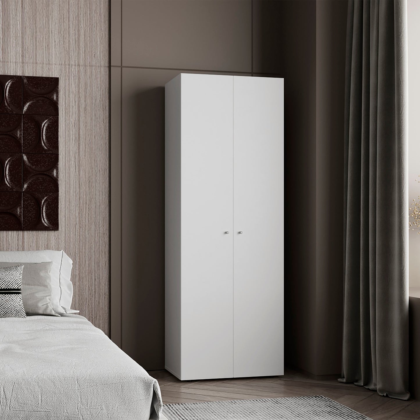Home 2 Door Closet System, Four Fixed Shelves, Compact Wardrobe for Bedroom Organization, Laundry Room Organization, Utility Room Organization, Freestanding Storage Furniture