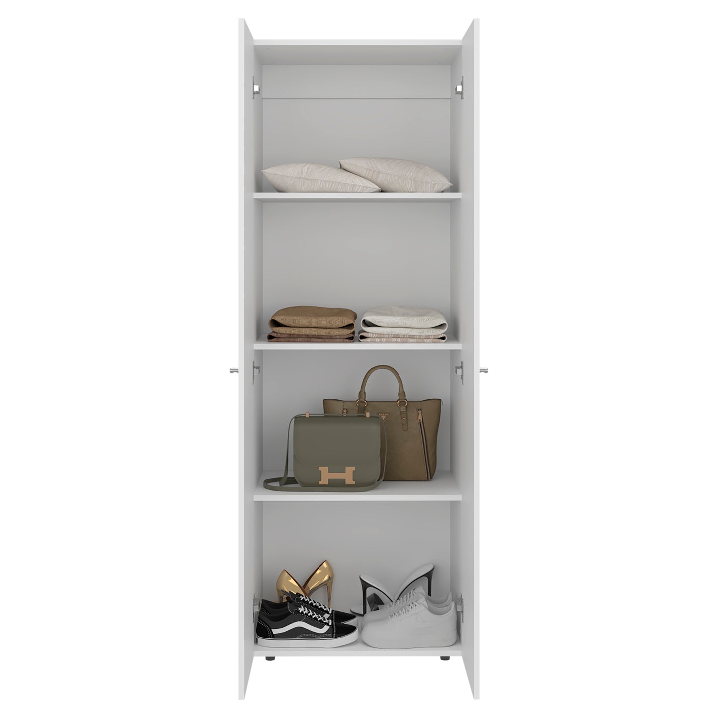 Home 2 Door Closet System, Four Fixed Shelves, Compact Wardrobe for Bedroom Organization, Laundry Room Organization, Utility Room Organization, Freestanding Storage Furniture