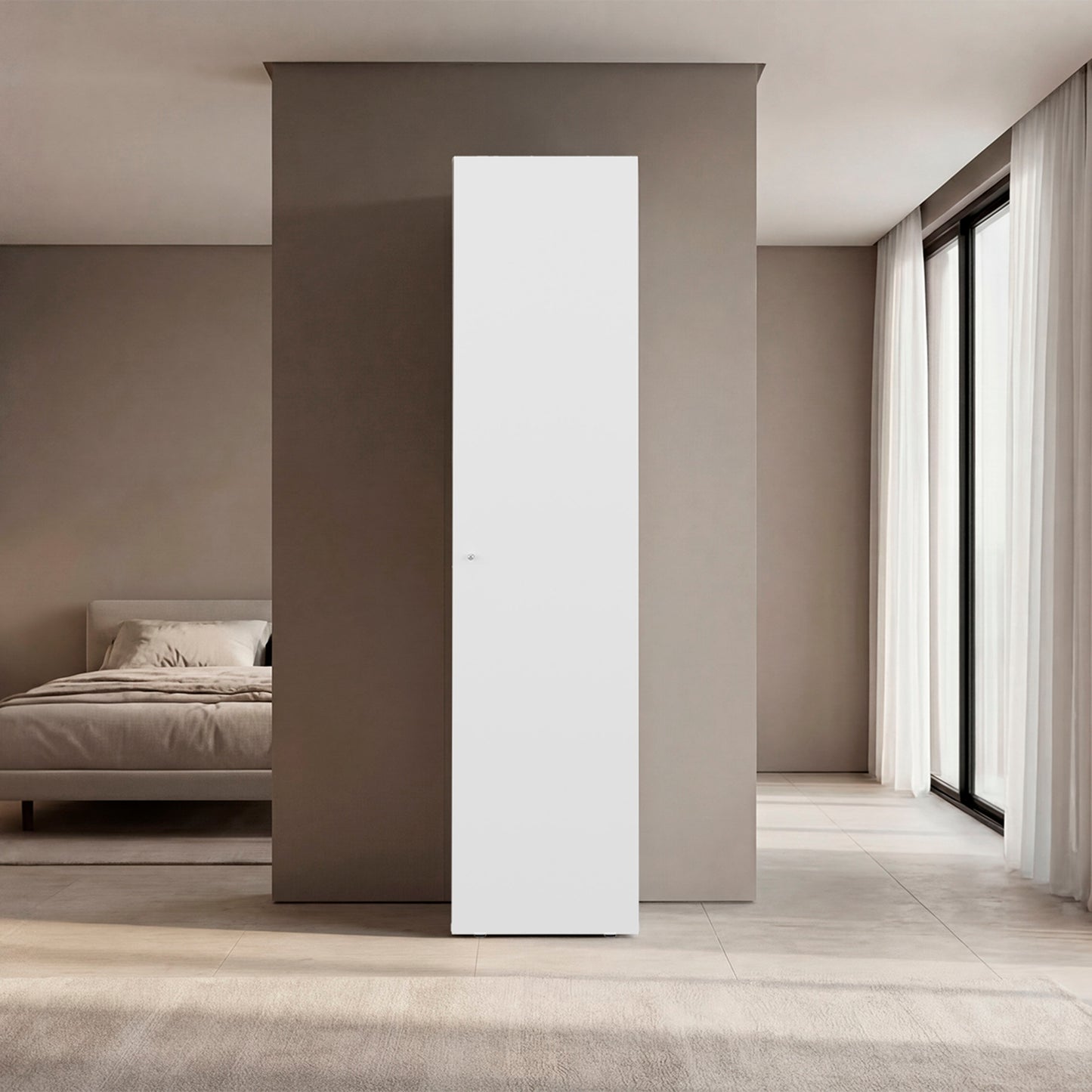 Home Linen Freestanding Tall Cabinet with Single Door and 4 Horizontal Storage Shelves, Cabinet for Bathroom, Bedroom or Laundry Room