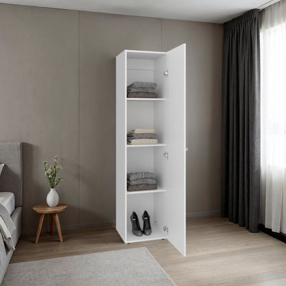 Home Linen Freestanding Tall Cabinet with Single Door with One Mirror and 4 Horizontal Storage Shelves, Cabinet for Bathroom, Bedroom or Laundry Room