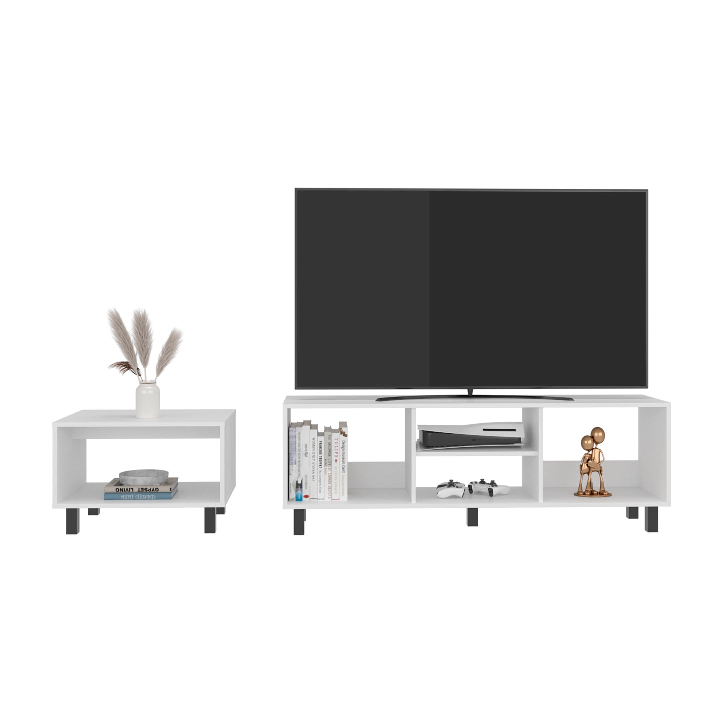 Eclipse Coffee Table and TV Stand Duo Set for Living Room and Entertainment Room Center with Open Display Shelves