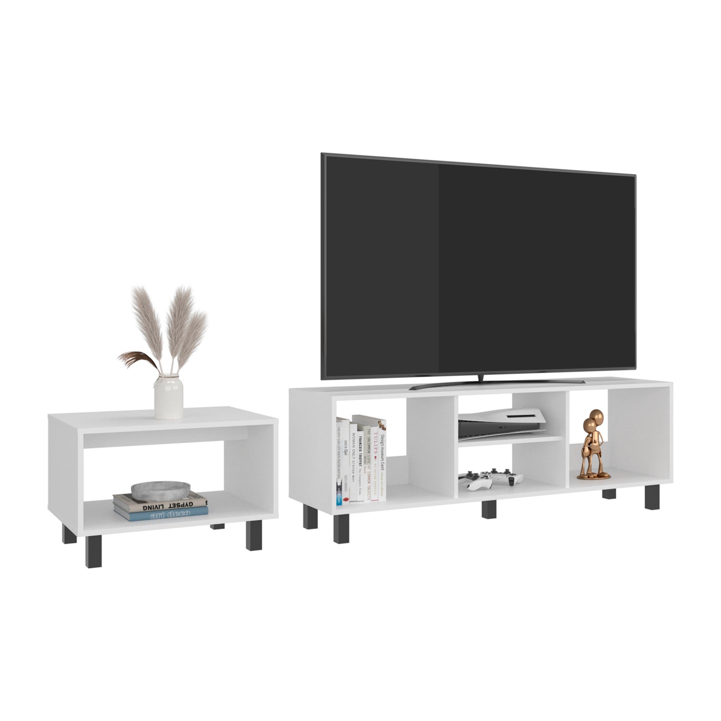 Eclipse Coffee Table and TV Stand Duo Set for Living Room and Entertainment Room Center with Open Display Shelves