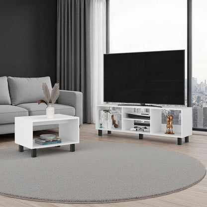 Eclipse Coffee Table and TV Stand Duo Set for Living Room and Entertainment Room Center with Open Display Shelves