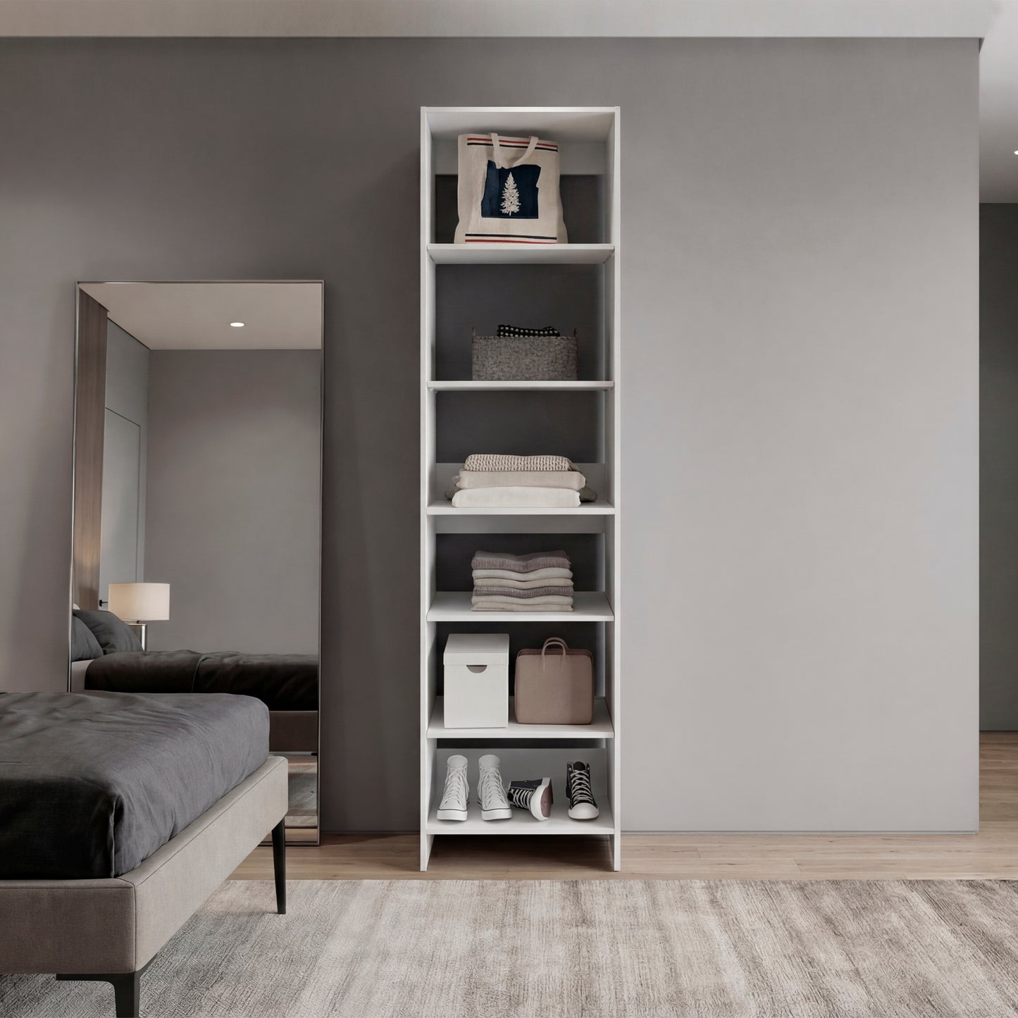 Freestanding Closet with 6 Shelves, Storage Organizer, Modern Storage For Bedroom and Bookcase, Engineered Wood, 84" Tall, Home Bedroom Open Shelving Cabinet