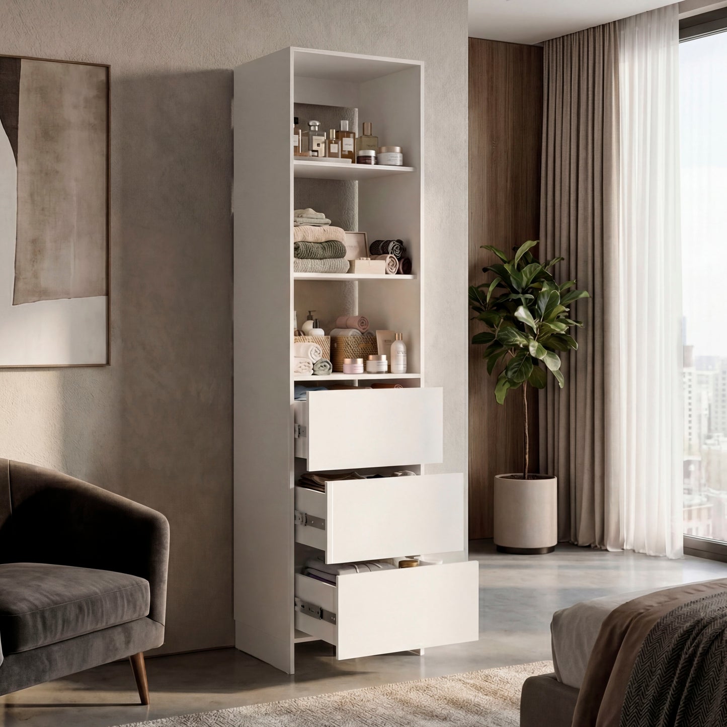 Freestanding Closet with 6 Shelves, Storage Organizer, Modern Storage For Bedroom and Bookcase, Engineered Wood, 84" Tall, Home Bedroom Open Shelving Cabinet