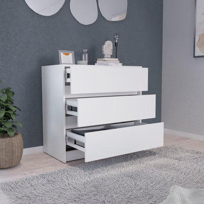 TUHOME Austin Three Drawer Dresser, Pull Out Mechanism-White, CLB8958