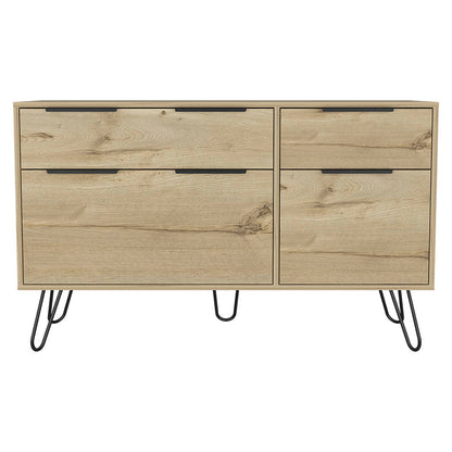 Augusta Double Dresser, Superior Top, Hairpin Legs, Four Drawers