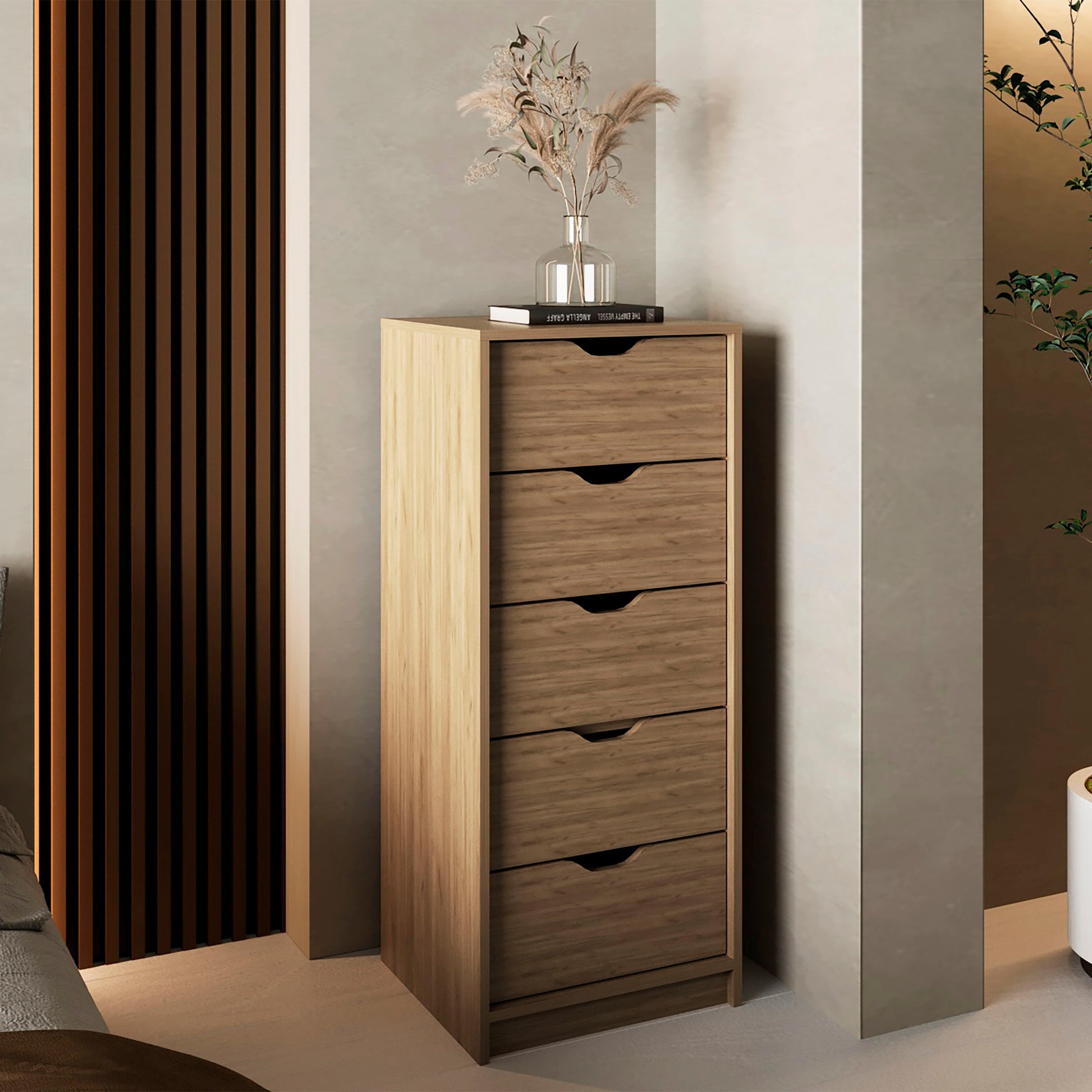 Basilea Tall Narrow Dresser with Five Pull-Out Drawers, Compact Storage Solution for Bedroom, Living Room, or Hallway, Ideal for Organizing Clothes, ... Basilea Tall Narrow Dresser with Five Pull-Out Drawers, Compact Storage Solution for Bedroom, Living Room, or Hallway, Ideal for Organizing Clothes, ...