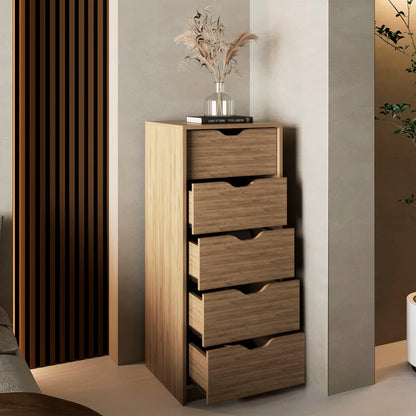 Tuhome Basilea 5 Drawers Tall Dresser Pull Out System Blue Natural Oak one_size Tuhome Basilea 5 Drawers Tall Dresser Pull Out System Blue Natural Oak one_size