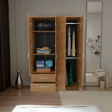 Ankora Armoire with 4 Doors, 2 Drawers, And 2 Hanging Rod, Storage Cabinet for Living Room, Bedroom, or Entryway