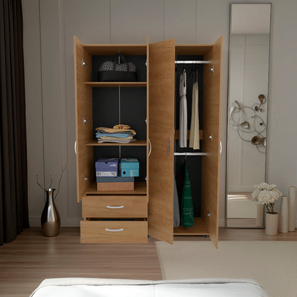 Ankora Armoire with 4 Doors, 2 Drawers, And 2 Hanging Rod, Storage Cabinet for Living Room, Bedroom, or Entryway