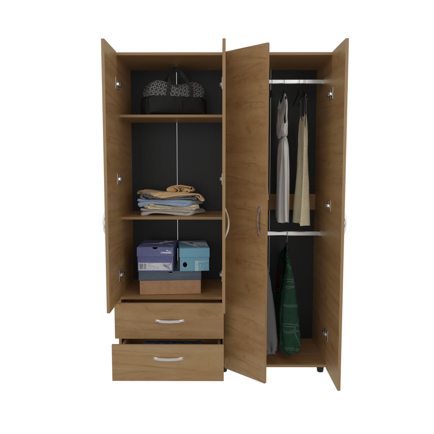 Ankora Armoire with 4 Doors, 2 Drawers, And 2 Hanging Rod, Storage Cabinet for Living Room, Bedroom, or Entryway