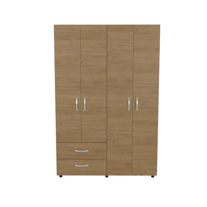 Ankora Armoire with 4 Doors, 2 Drawers, And 2 Hanging Rod, Storage Cabinet for Living Room, Bedroom, or Entryway