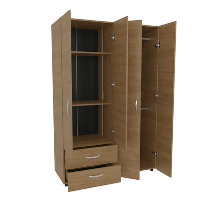 Ankora Armoire with 4 Doors, 2 Drawers, And 2 Hanging Rod, Storage Cabinet for Living Room, Bedroom, or Entryway