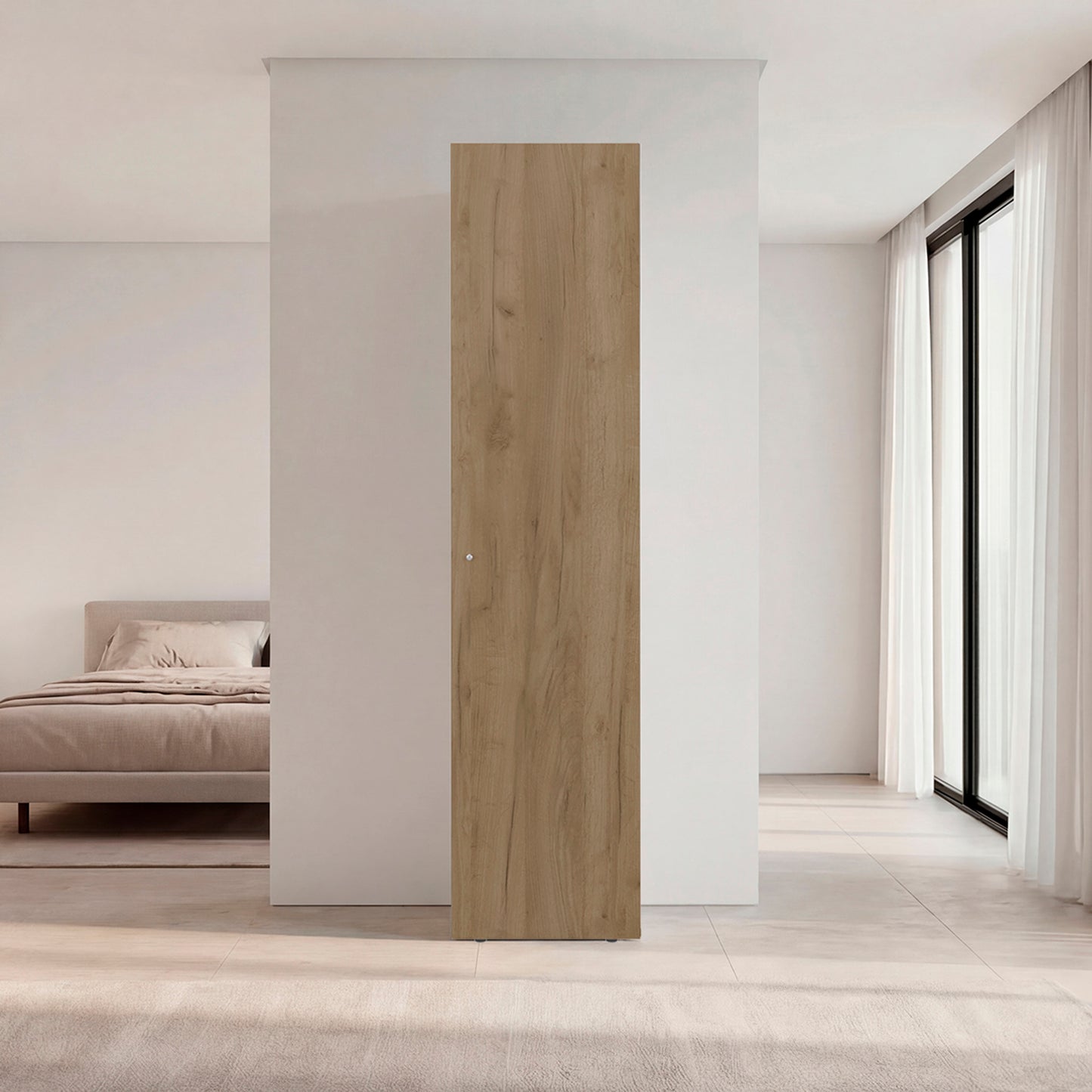 Home Linen Freestanding Tall Cabinet with Single Door and 4 Horizontal Storage Shelves, Cabinet for Bathroom, Bedroom or Laundry Room