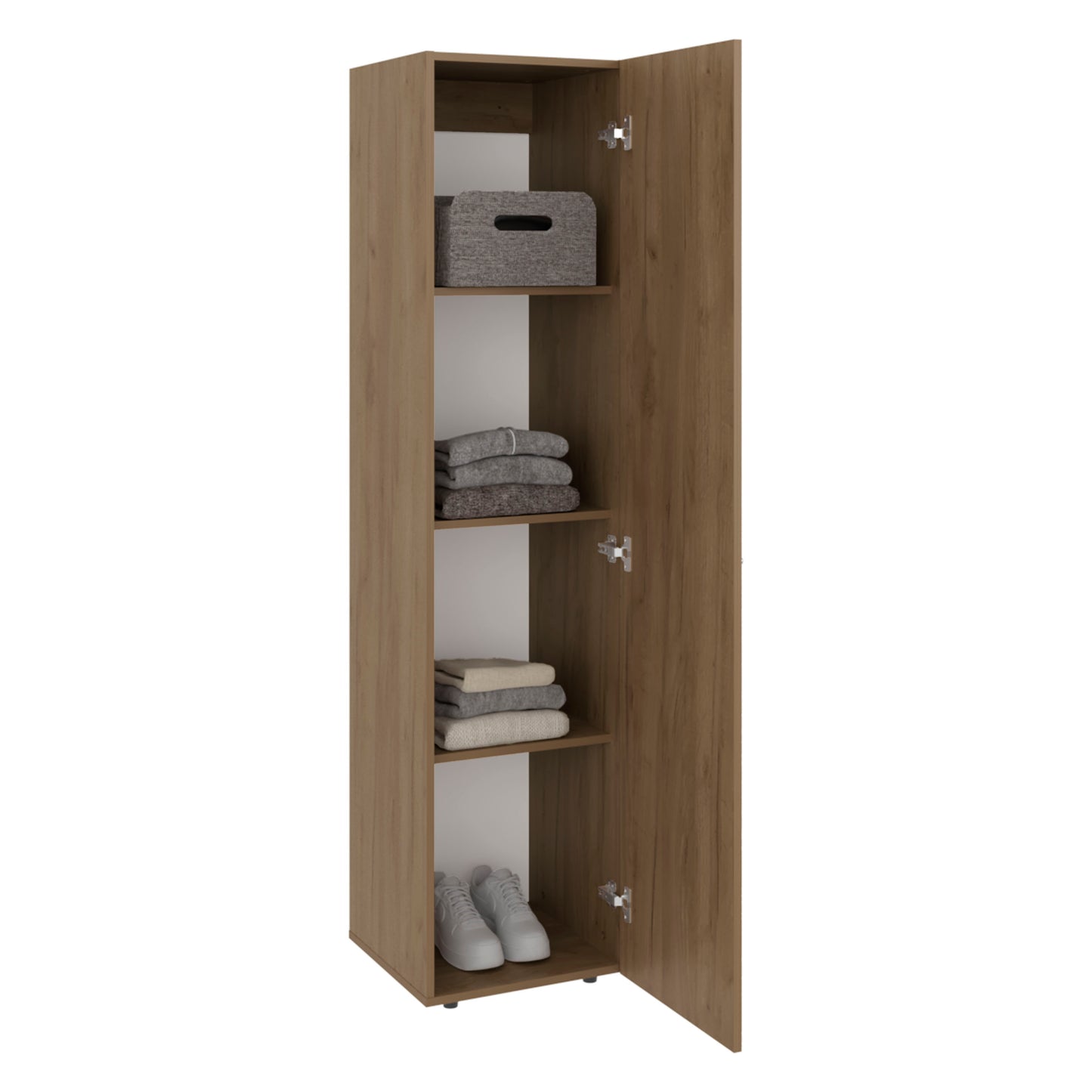 Home Linen Freestanding Tall Cabinet with Single Door and 4 Horizontal Storage Shelves, Cabinet for Bathroom, Bedroom or Laundry Room