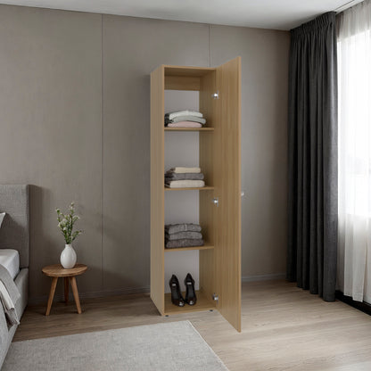 Home Linen Freestanding Tall Cabinet with Single Door with One Mirror and 4 Horizontal Storage Shelves, Cabinet for Bathroom, Bedroom or Laundry Room