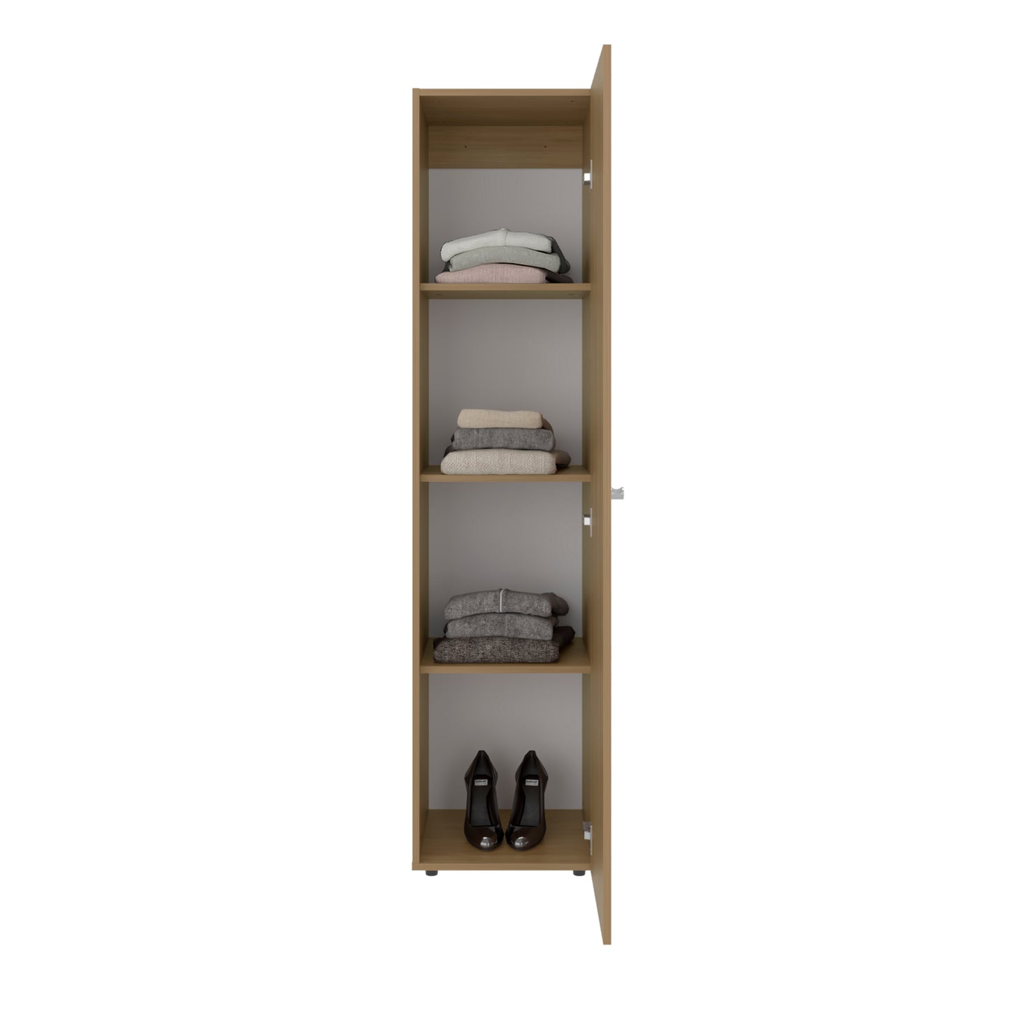 Home Linen Freestanding Tall Cabinet with Single Door with One Mirror and 4 Horizontal Storage Shelves, Cabinet for Bathroom, Bedroom or Laundry Room