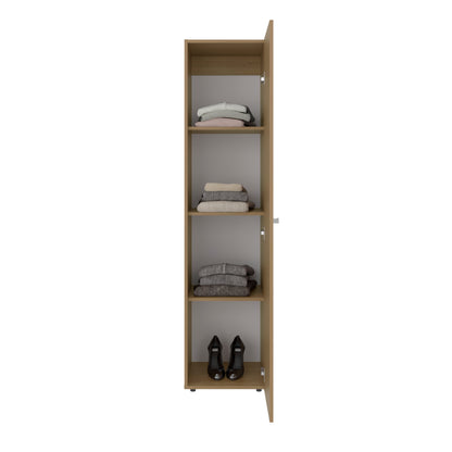 Home Linen Freestanding Tall Cabinet with Single Door with One Mirror and 4 Horizontal Storage Shelves, Cabinet for Bathroom, Bedroom or Laundry Room