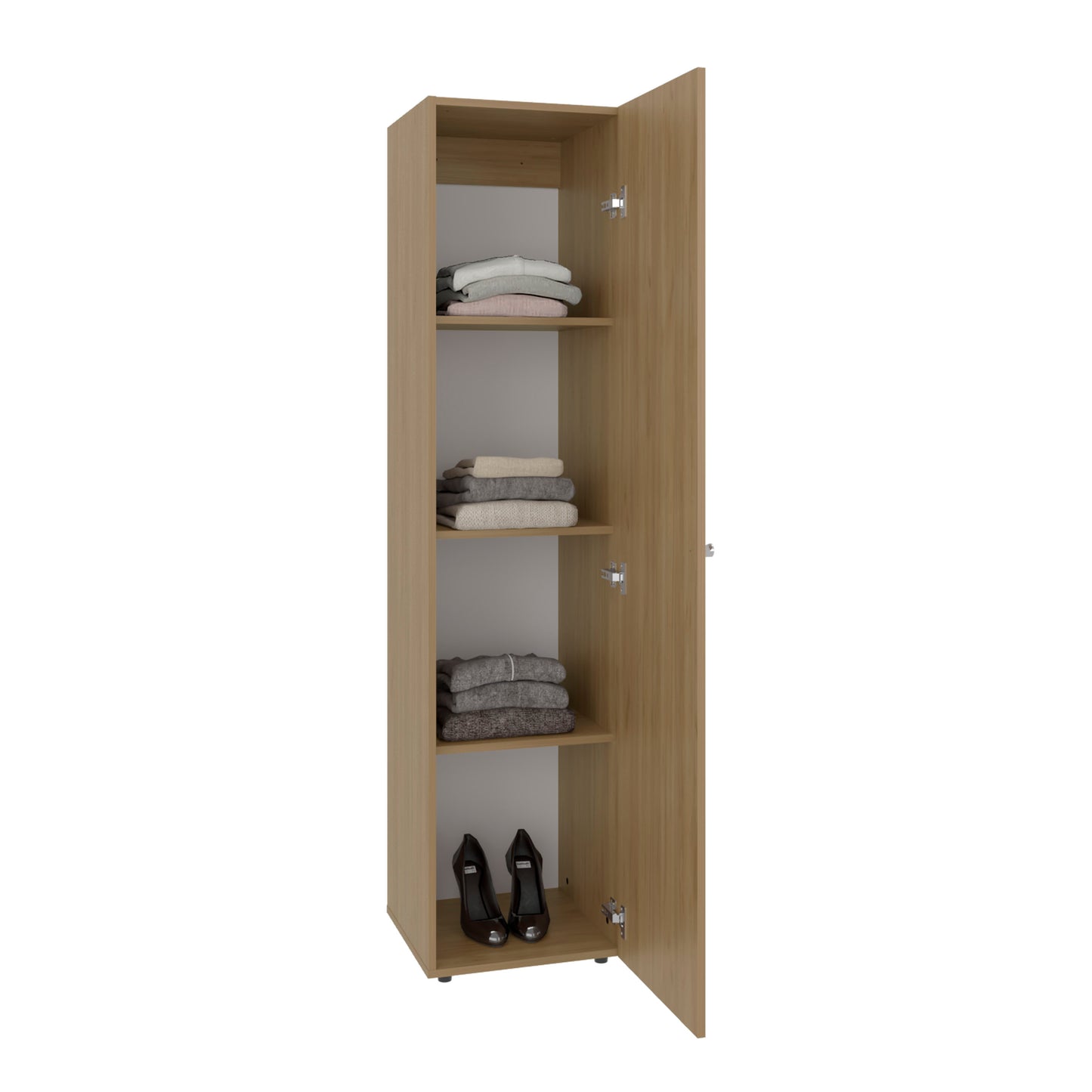 Home Linen Freestanding Tall Cabinet with Single Door with One Mirror and 4 Horizontal Storage Shelves, Cabinet for Bathroom, Bedroom or Laundry Room