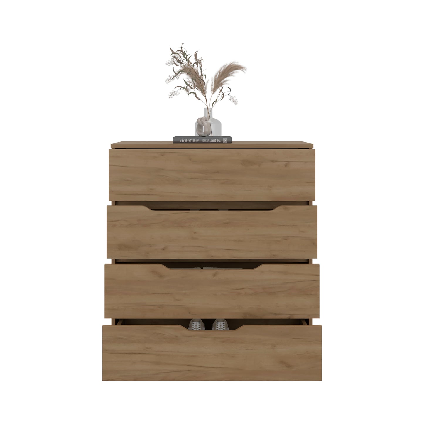 Zoe Freestanding Compact Dresser with Four Storage Drawers and Superior Top, Bedroom Storage Option