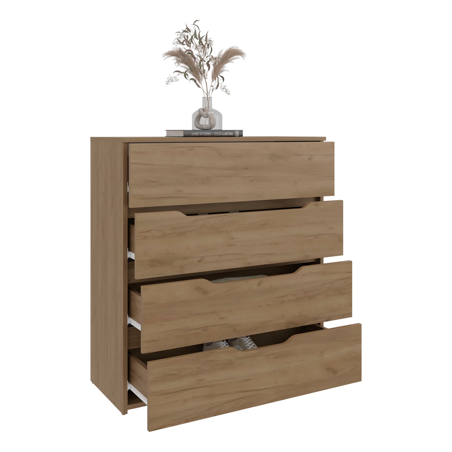 Zoe Freestanding Compact Dresser with Four Storage Drawers and Superior Top, Bedroom Storage Option