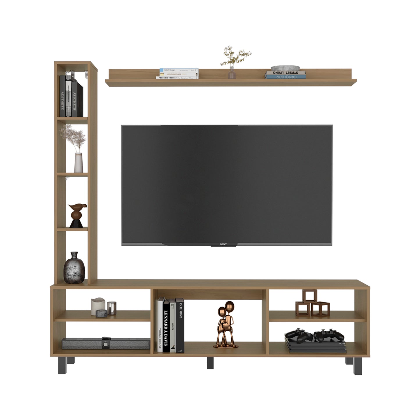 Scio Entertainment Center with 11 Open Shelves, Modern Wall Media Unit for Living Room TV and Storage