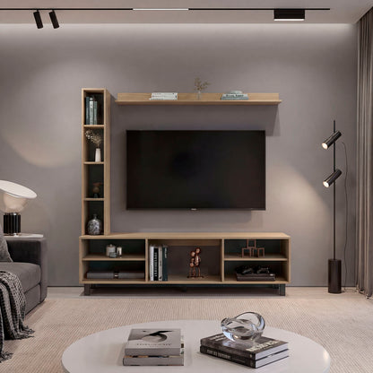 Scio Entertainment Center with 11 Open Shelves, Modern Wall Media Unit for Living Room TV and Storage