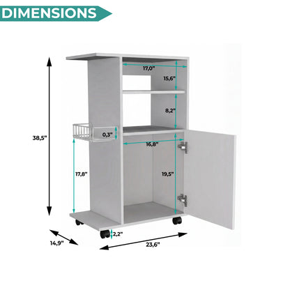 Clip Kitchen Cart with Spacious Countertop, Single-Door Storage Cabinet, Additional Rack Shelf and Smooth-Rolling Four Casters for Mobile Organization, Microwave Support