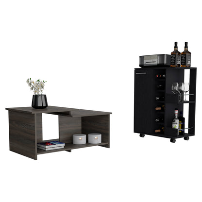 Irvine 2 Piece Living Room Set, Bar Cart + Coffee Table, Espresso / Black Wengue Finish