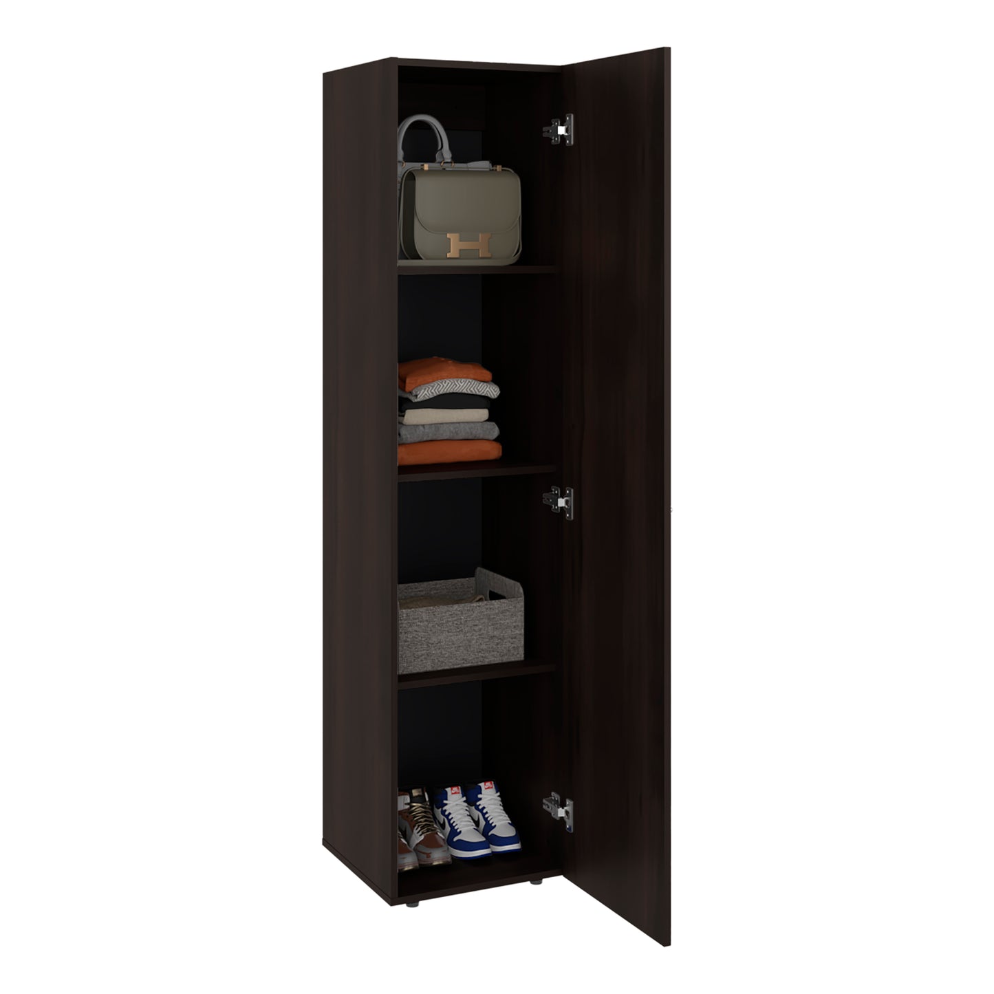 Home Linen Freestanding Tall Cabinet with Single Door and 4 Horizontal Storage Shelves, Cabinet for Bathroom, Bedroom or Laundry Room