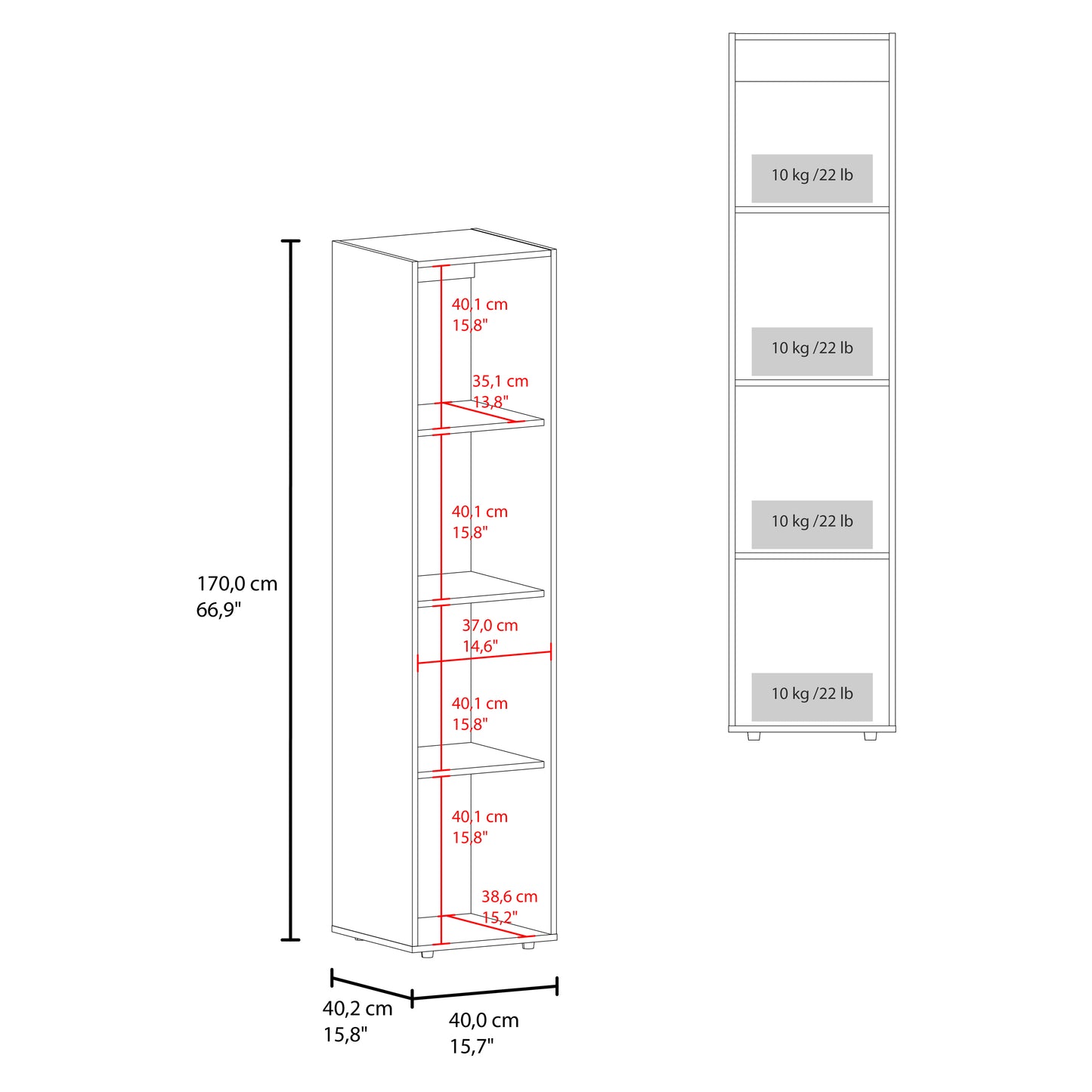 Home Linen Freestanding Tall Cabinet with Single Door and 4 Horizontal Storage Shelves, Cabinet for Bathroom, Bedroom or Laundry Room