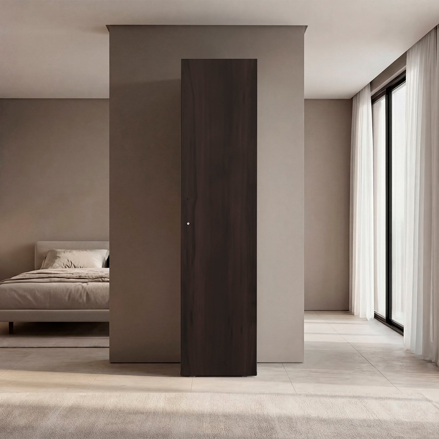 Home Linen Freestanding Tall Cabinet with Single Door and 4 Horizontal Storage Shelves, Cabinet for Bathroom, Bedroom or Laundry Room