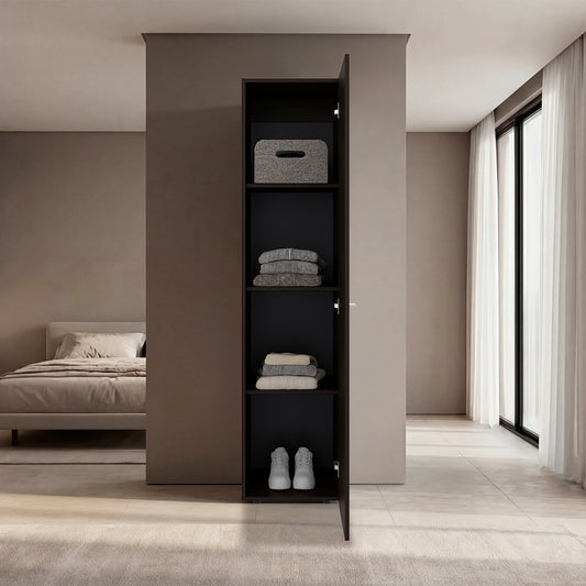 Home Linen Freestanding Tall Cabinet with Single Door and 4 Horizontal Storage Shelves, Cabinet for Bathroom, Bedroom or Laundry Room