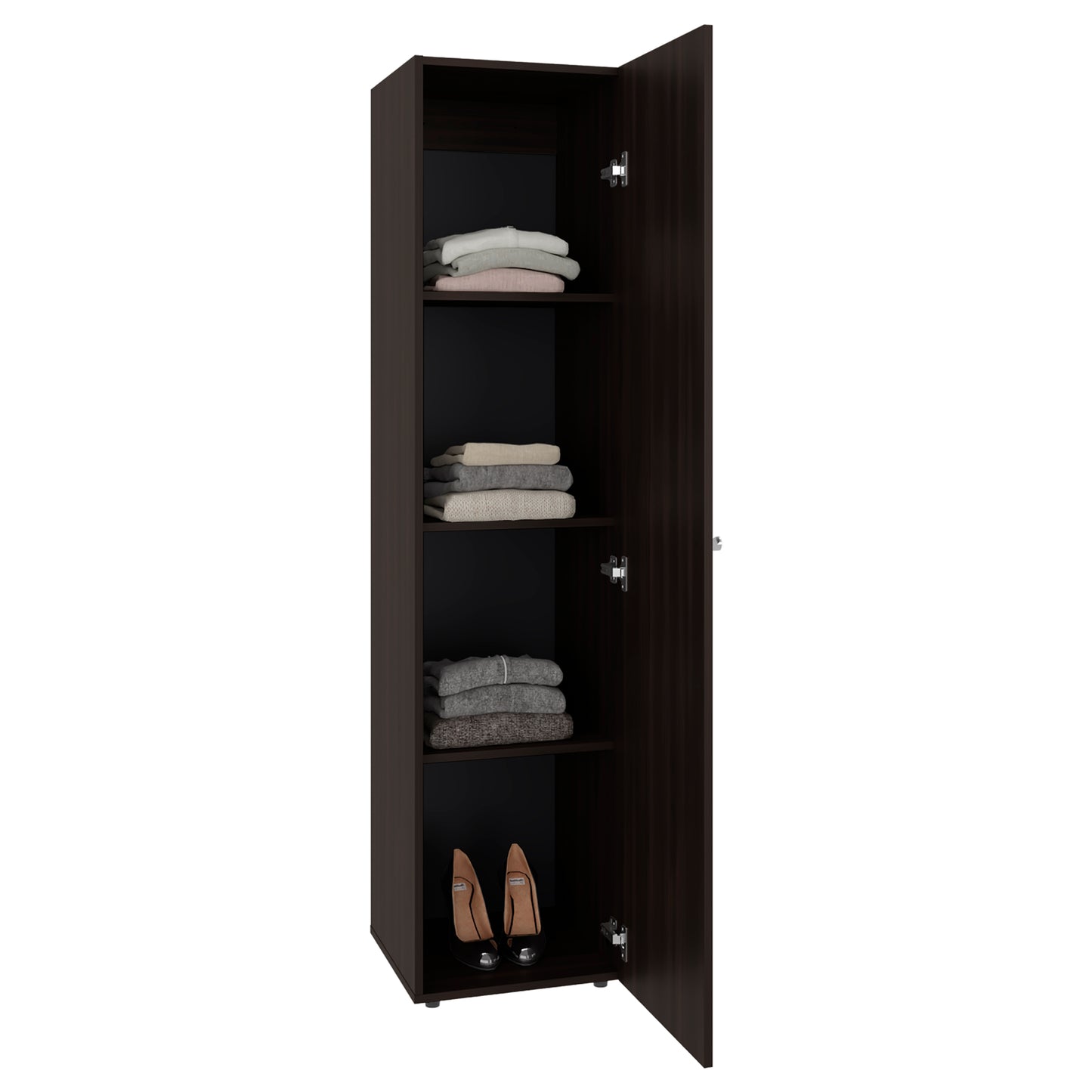 Home Linen Freestanding Tall Cabinet with Single Door with One Mirror and 4 Horizontal Storage Shelves, Cabinet for Bathroom, Bedroom or Laundry Room