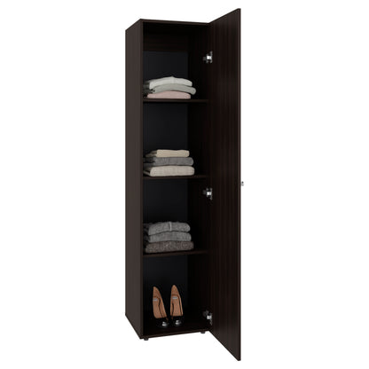 Home Linen Freestanding Tall Cabinet with Single Door with One Mirror and 4 Horizontal Storage Shelves, Cabinet for Bathroom, Bedroom or Laundry Room